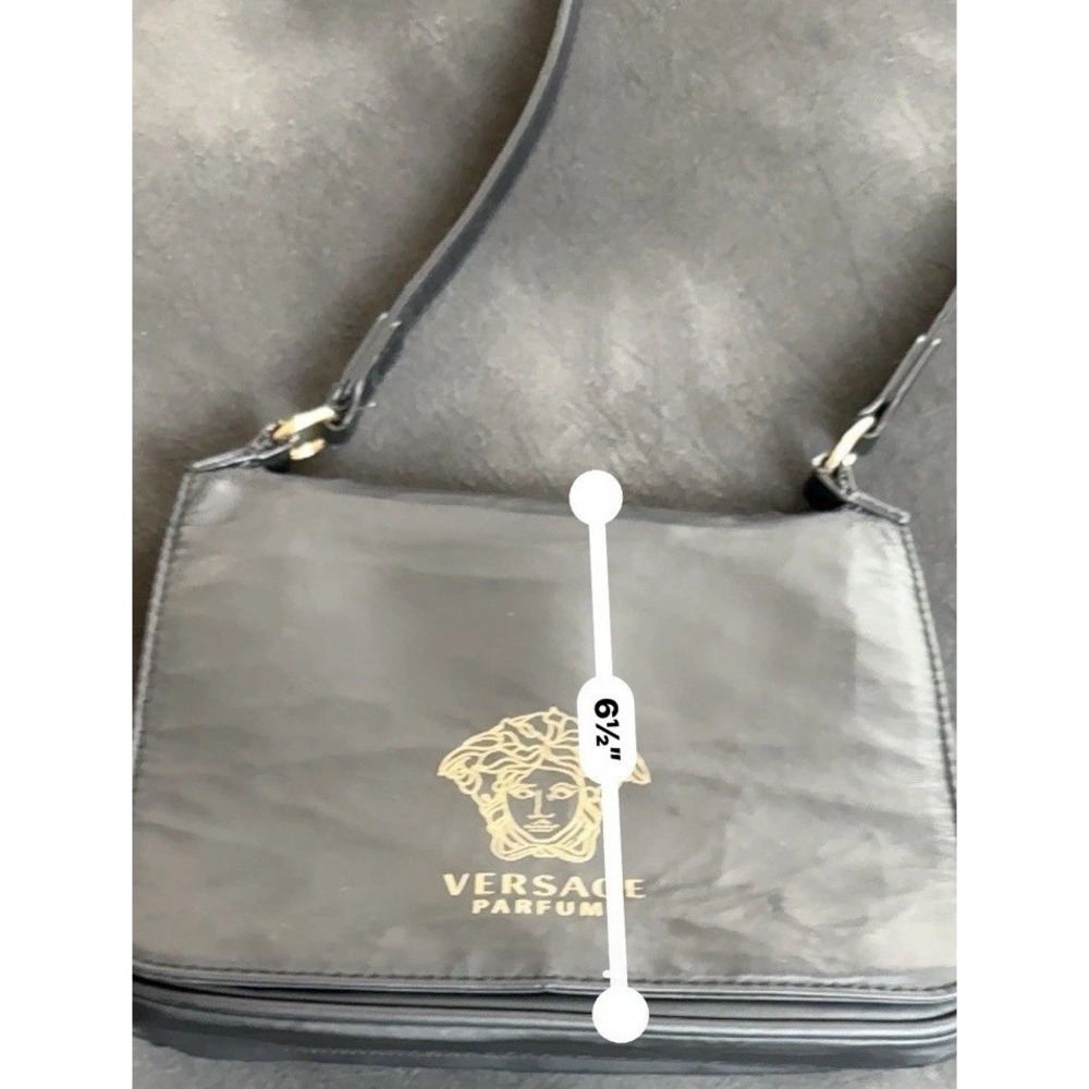 Versace Parfums Vintage Black Crossbody Messenger Bag Gold Medusa Logo Greek Key - Picture 15 of 16